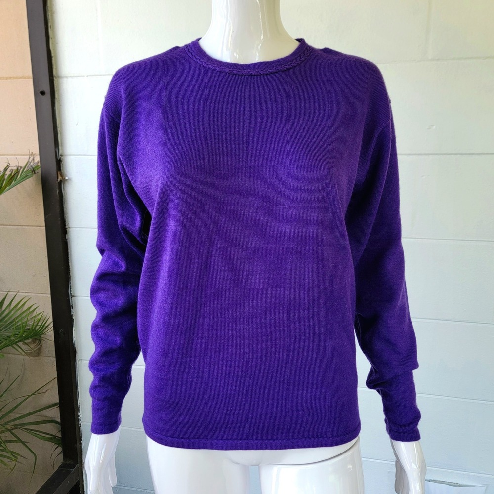 VTG 90s Casual Corner Purple Sweater Women M Wool Blend Retro Chic Y2K Preppy